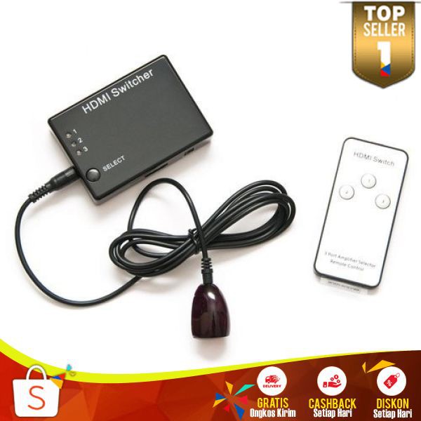 HDMI Switch 3 Port Full HD 1080P HD 01 Remote Control Aksesoris TV Multifungsi Mudah Digunakan