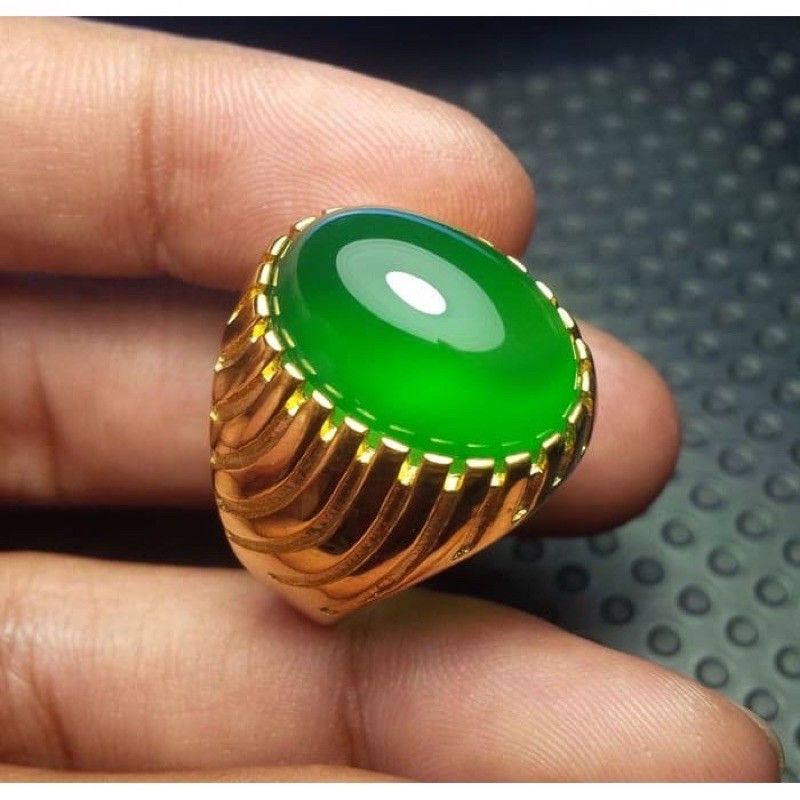 Batu Akik Natural Green Hijau Garut Chalsedony Giwang Bodi Kristal Ring Titanium