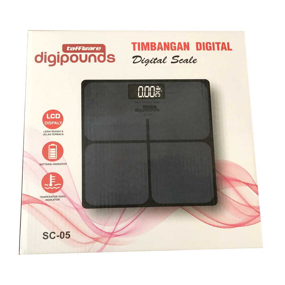 Timbangan Badan Kaca Elektronik 180KG Taffware Digipound Hitam / Pink