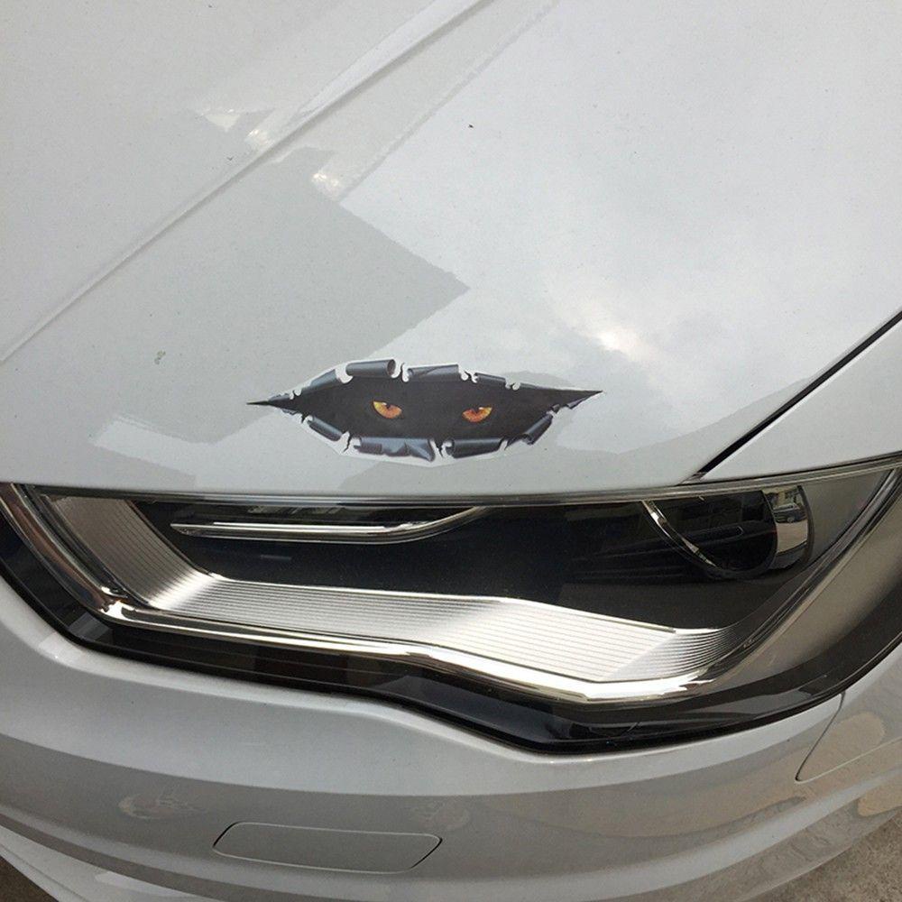 Rebuy Cat Eye Stiker Mobil-Styling Mata Kucing Hitam Semua 3D Tahan Air Lucu Utuh Styling Aksesoris Mobil