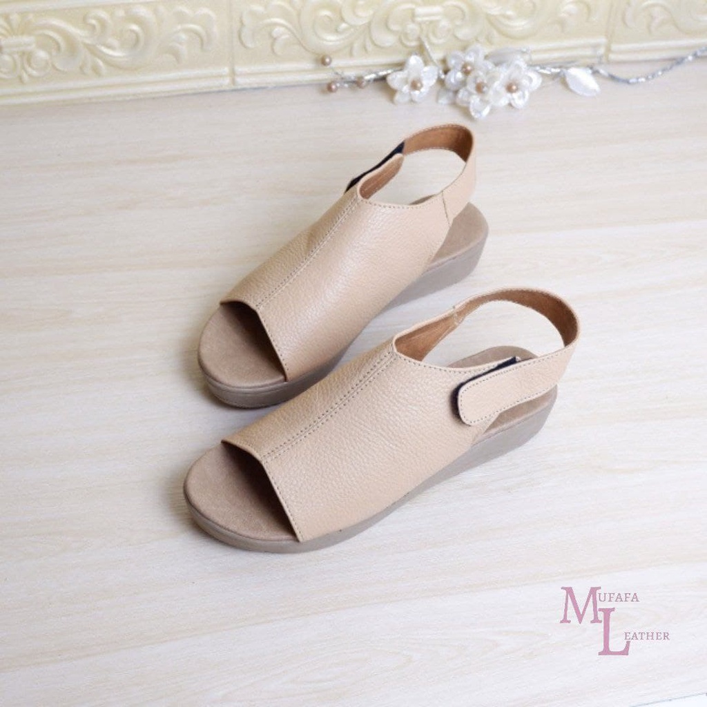 Sandal sendal sepatu wedges tali 3cm Kulit wanita Amanda