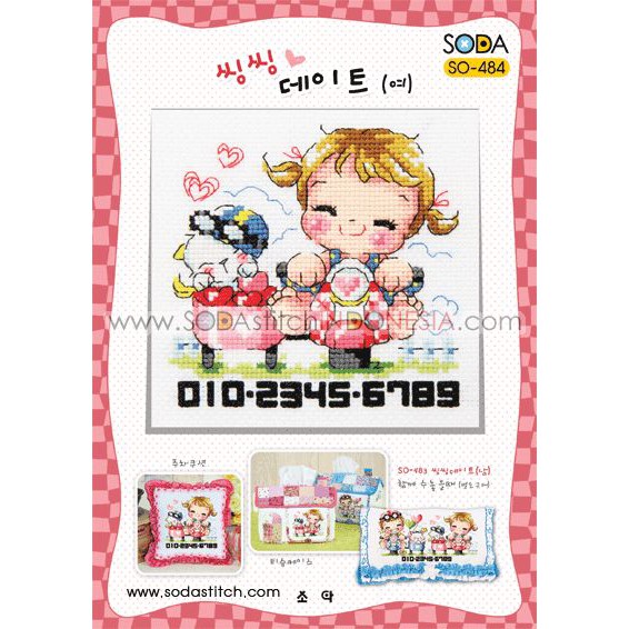 Paket DIY Craft Sulam Kristik Strimin Cross Stitch Sodastitch SO-484 - Motorcycle Couple Girl Vespa