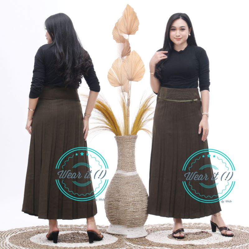Rok Kantor Plisket Besar / Rok Kerja Wanita Panjang / Rok Formal Wanita / Rok Span Plisket Army