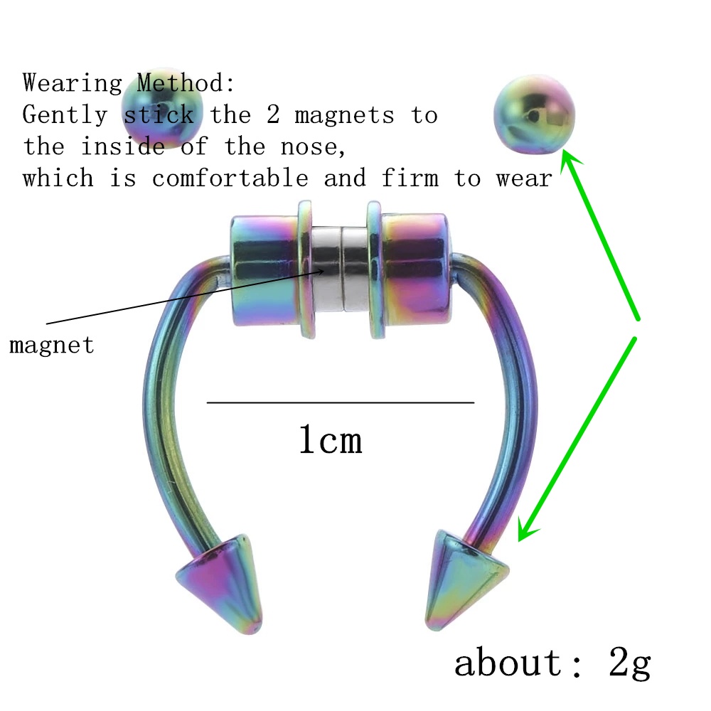 Cincin Tindik Hidung Palsu Magnetik Bahan Stainless Steel Gaya Punk Hip Hop Untuk Pria Dan Wanita