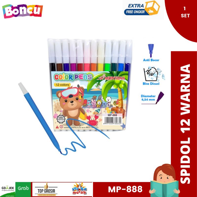 

Spidol Marker Montana 12Warna alat tulis murah MP-888 [ 1 SET ]