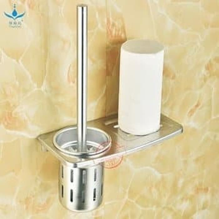 Rak Toilet Aluminium Bonus Sikat Bathroom Brush Kamar Mandi Soap Rack Sabun Botol Shampoo interior