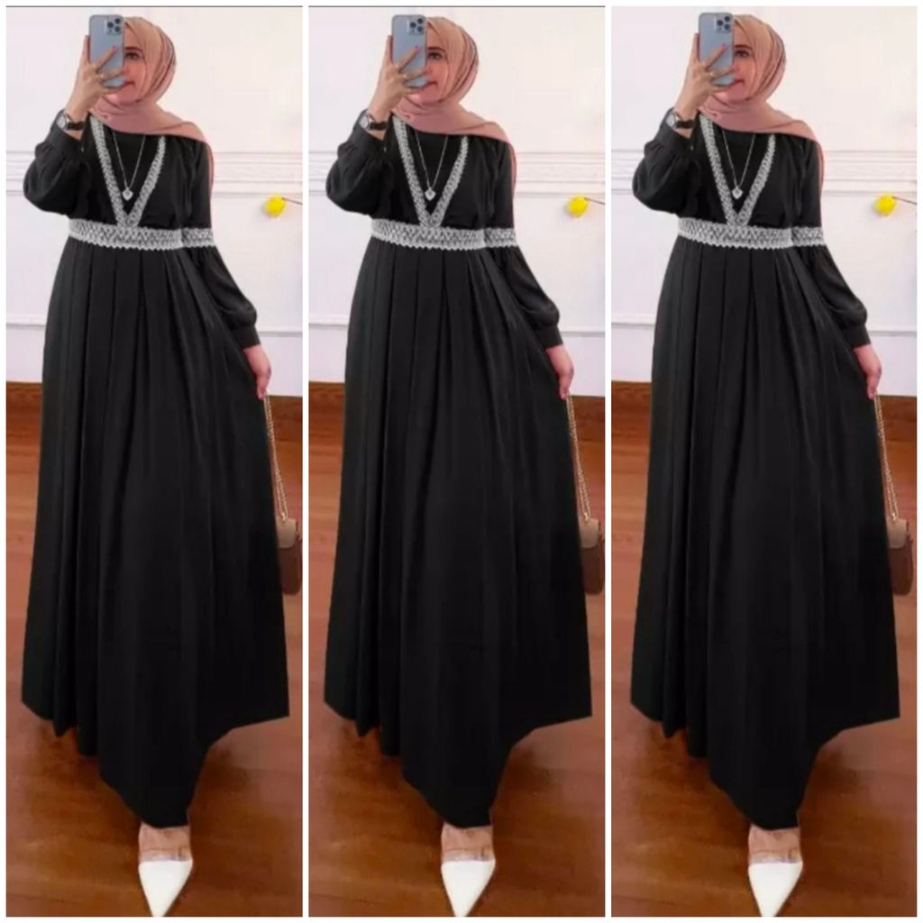 salsabila maxi ceruty bebydoll renda impor/gamis syarii ceruty bebydoll swarosky import terbaru