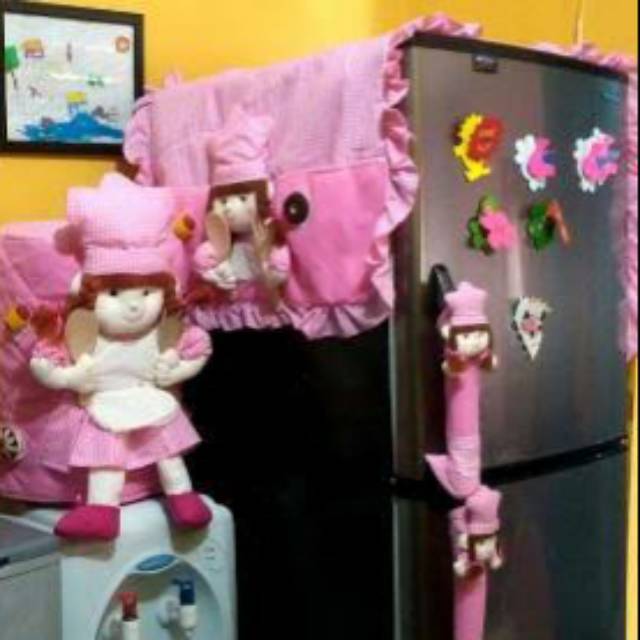 Set Sarung Galon Tutup Kulkas dan Pegangannya Dekorasi Rumah Hiasan Rumah Dapur Serba Pink Bisa Requ