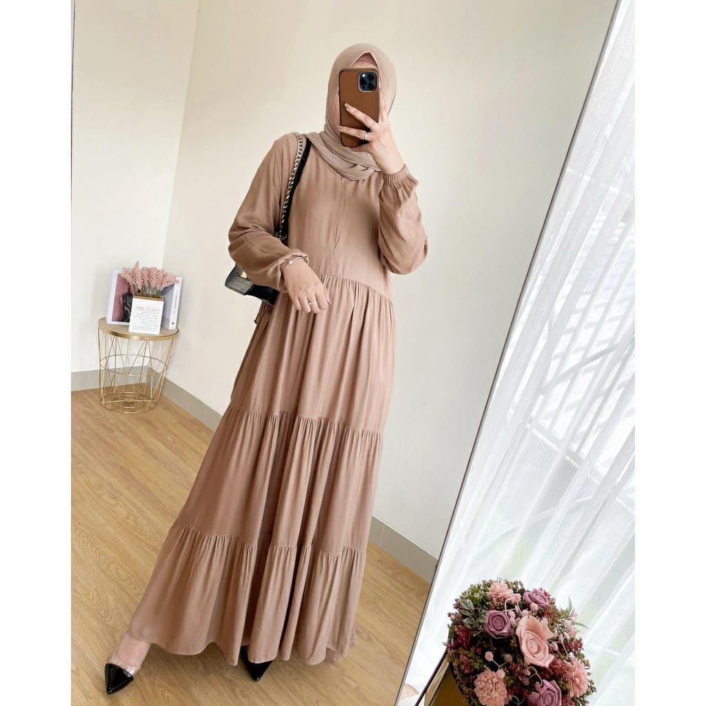 Gamis Susun Rayon Gamis Ruffle Homey Dress Rayon Polos Busui Frendly