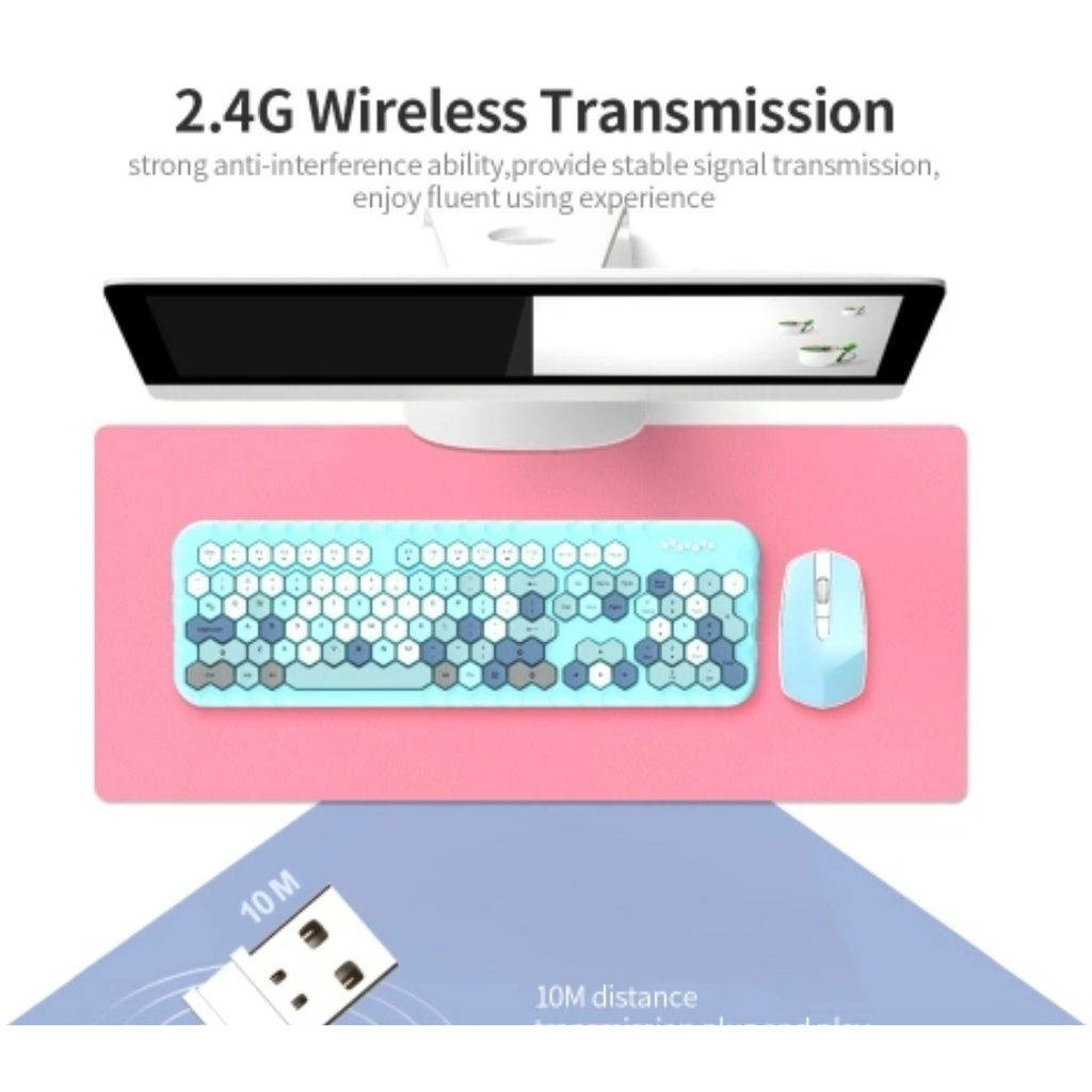 Mofii honey plus Keyboard Mouse Combo Wireless 2.4G Honeycomb Keycaps Keyboard dan mouse set