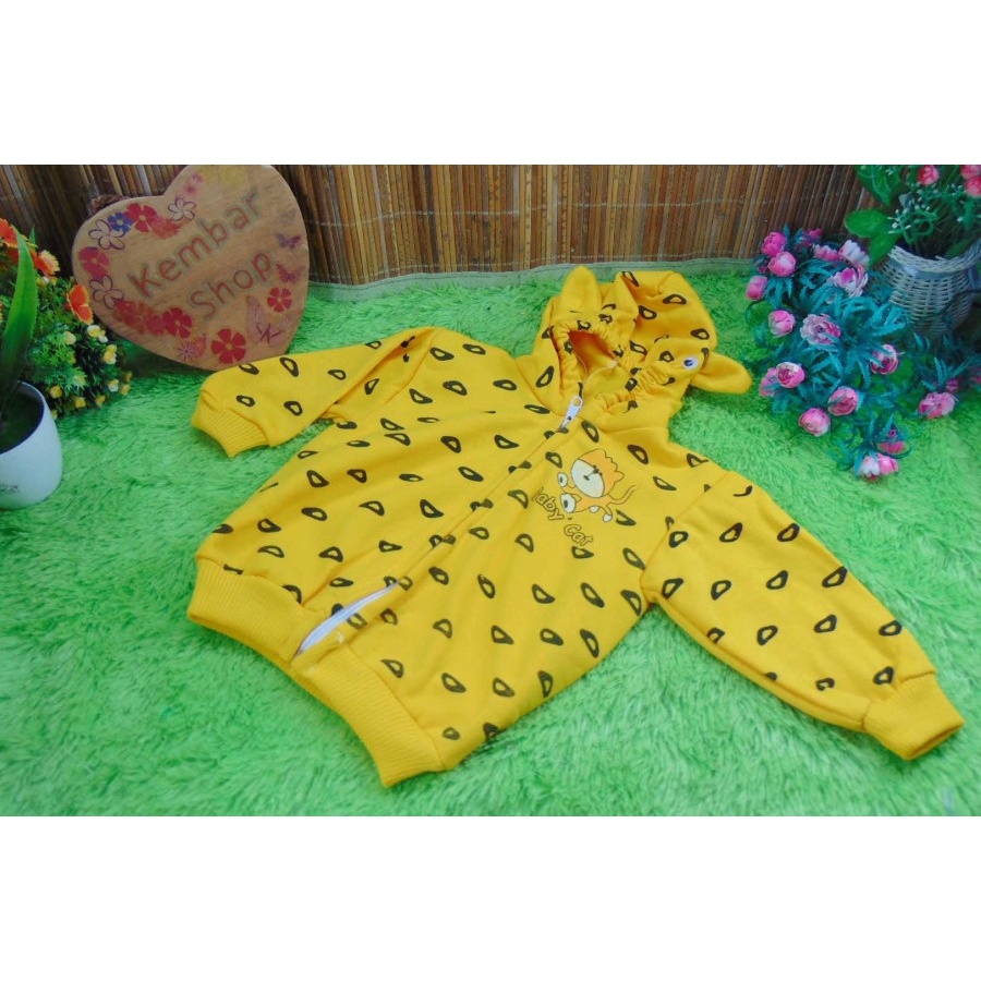 kembarshop Baju Jaket Bayi Newborn 0-12bulan Doreng Mantel Hangat Murah-baby cat kuning