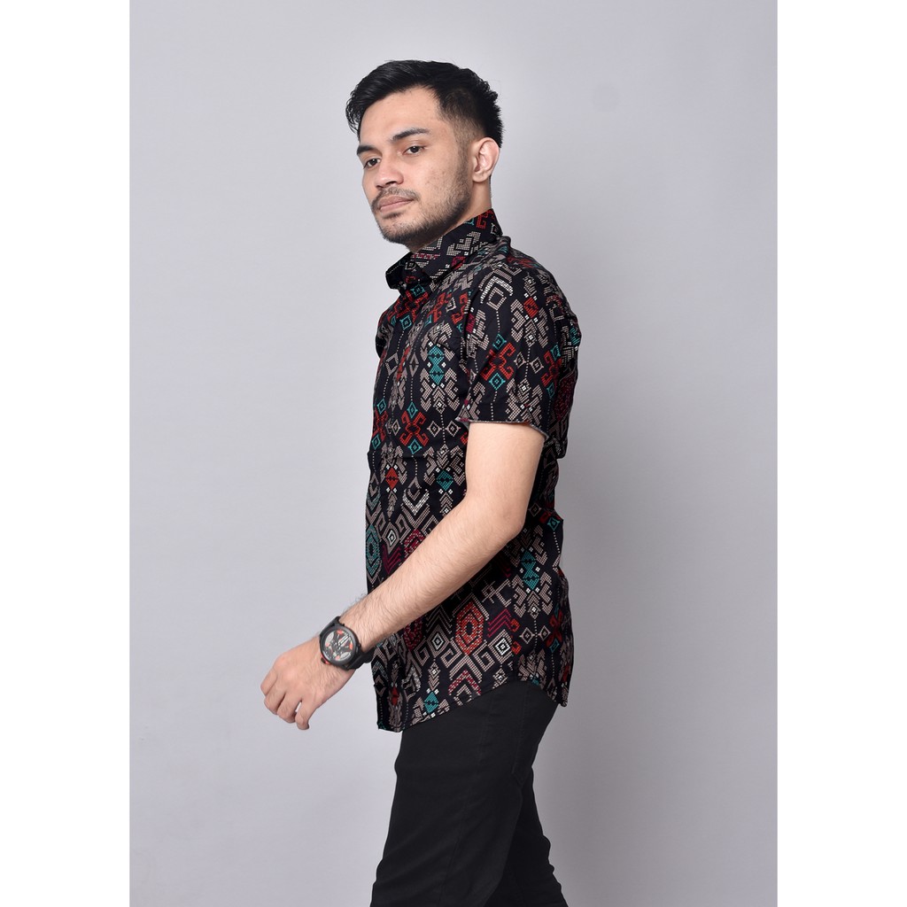 [Ready BIG SIZE] Babedo Kemeja Batik Pria Slim Fit Motif Songket Minang Premium Lengan Pendek