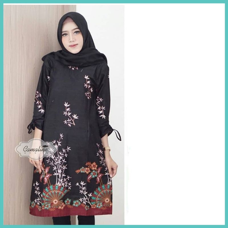TUNIK BATIK WANITA MOTIF KIPAS HITAM LAO BU AB BATIK WAYANG BATIK