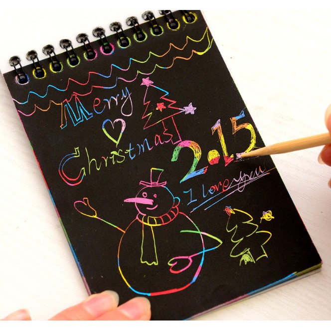 SCRATCH NOTE Black Paper Graffiti DIY Coils Drawing Book Colorful Paper / Mini Notes Kecil Gesek