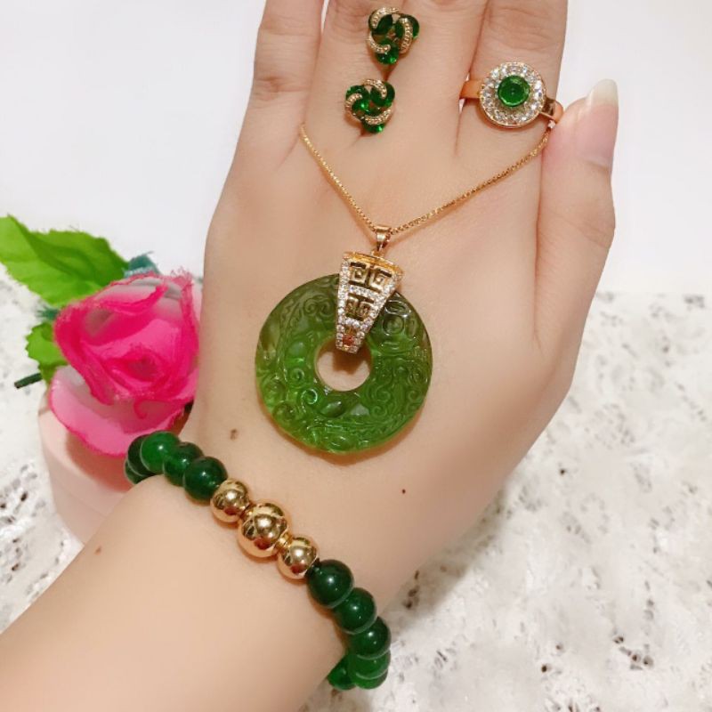set wanita lapis emas hijau gelang karet tren dan imut gays 88