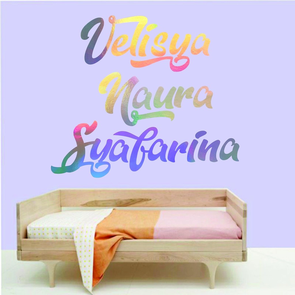 Stiker Dinding Custom Nama tulisan hologram