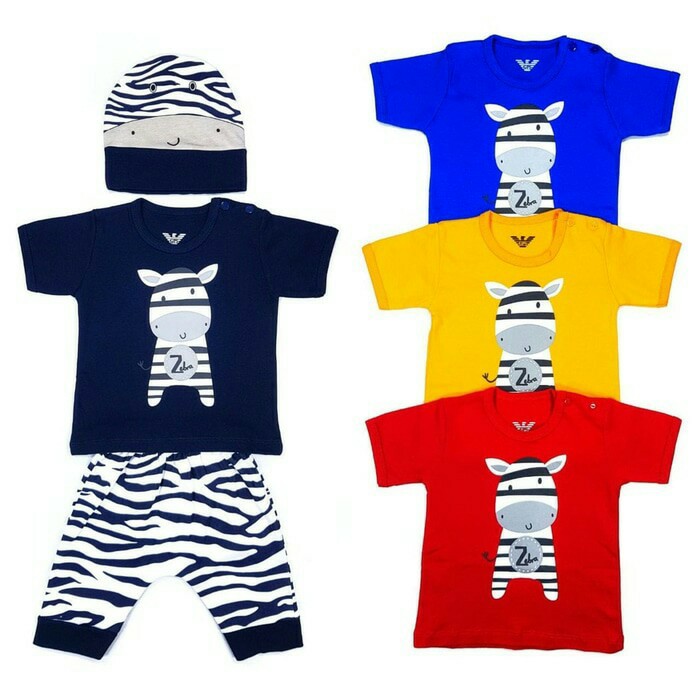 Baju Setelan Anak Bayi Laki-Laki Set Topi Zebra