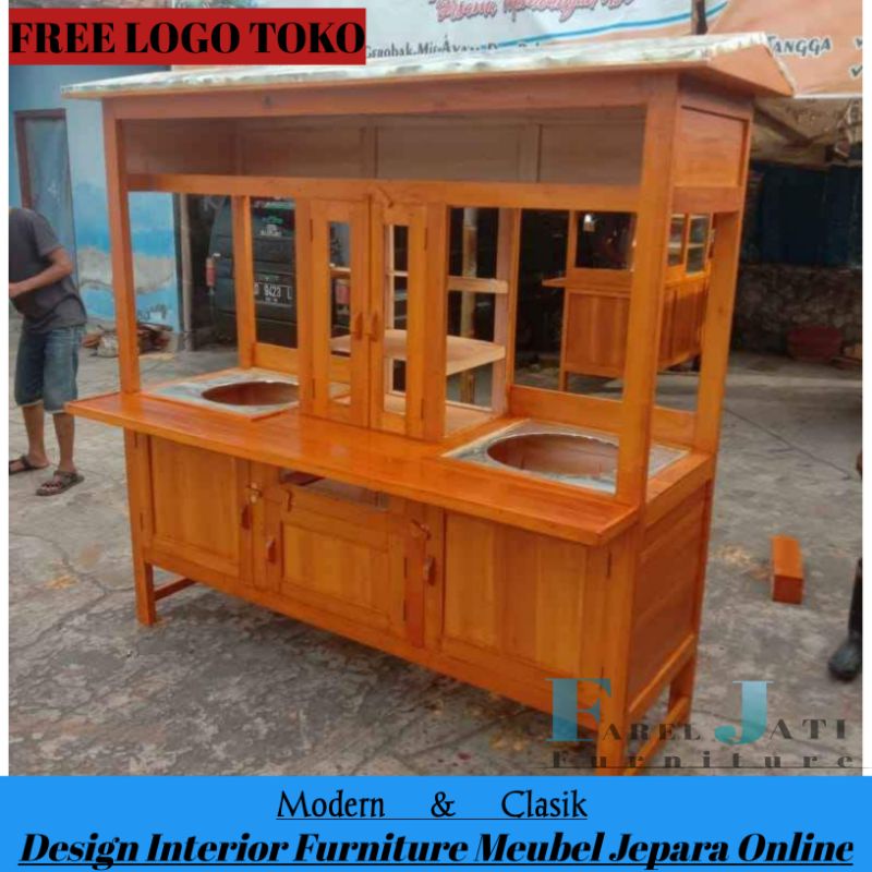 Grobak Bakso / Grobak Mie Ayam Minimalis Kayu Jati Berkualitas