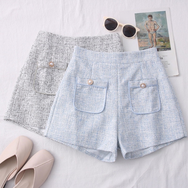 CELANA PENDEK SHORT PANTS HIGHWAIST TWEED MX873