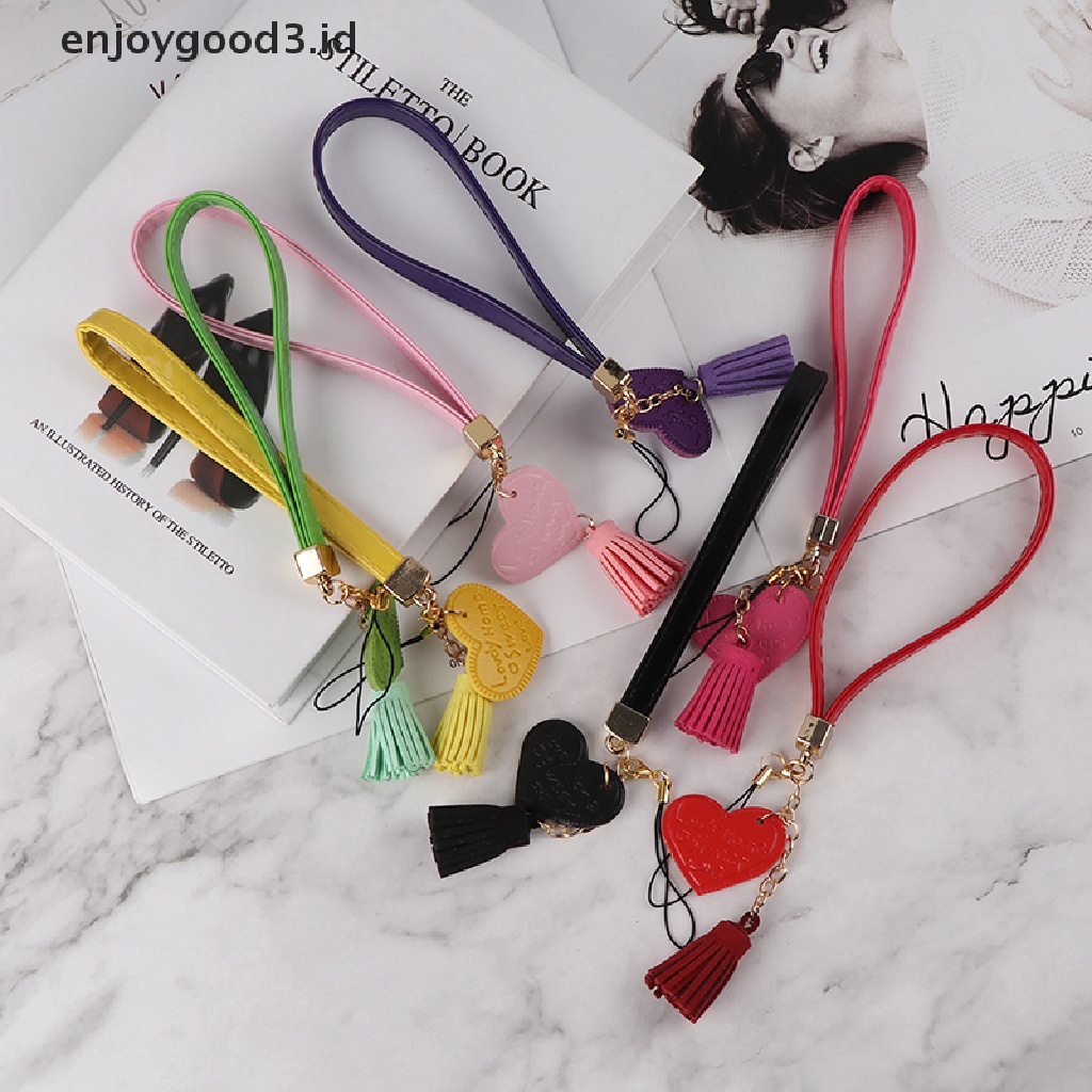 Rready Stock Tali Lanyard Motif Hati Aksen Rumbai Untuk Gantungan Kunci / Handphone (ID)