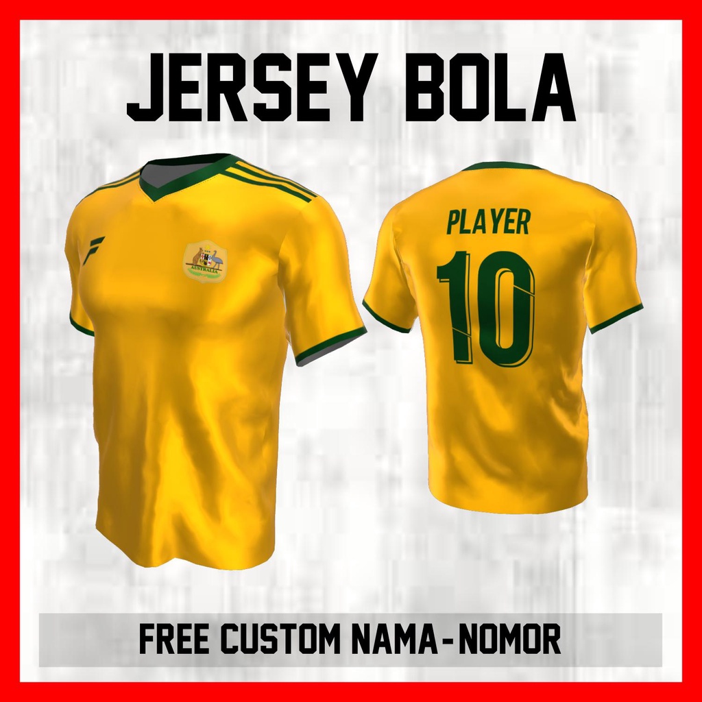Kaos Bola Jersey Australia Timnas Negara Garis Bahu Baju Custom Nama dan Nomor Punggung - 114