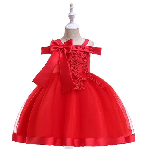 DRESS PESTA ANAK PEREMPUAN IMPORT / baju pesta anak tutu satin L-5081 BRUKAT PITA MUTIARA impor high quality