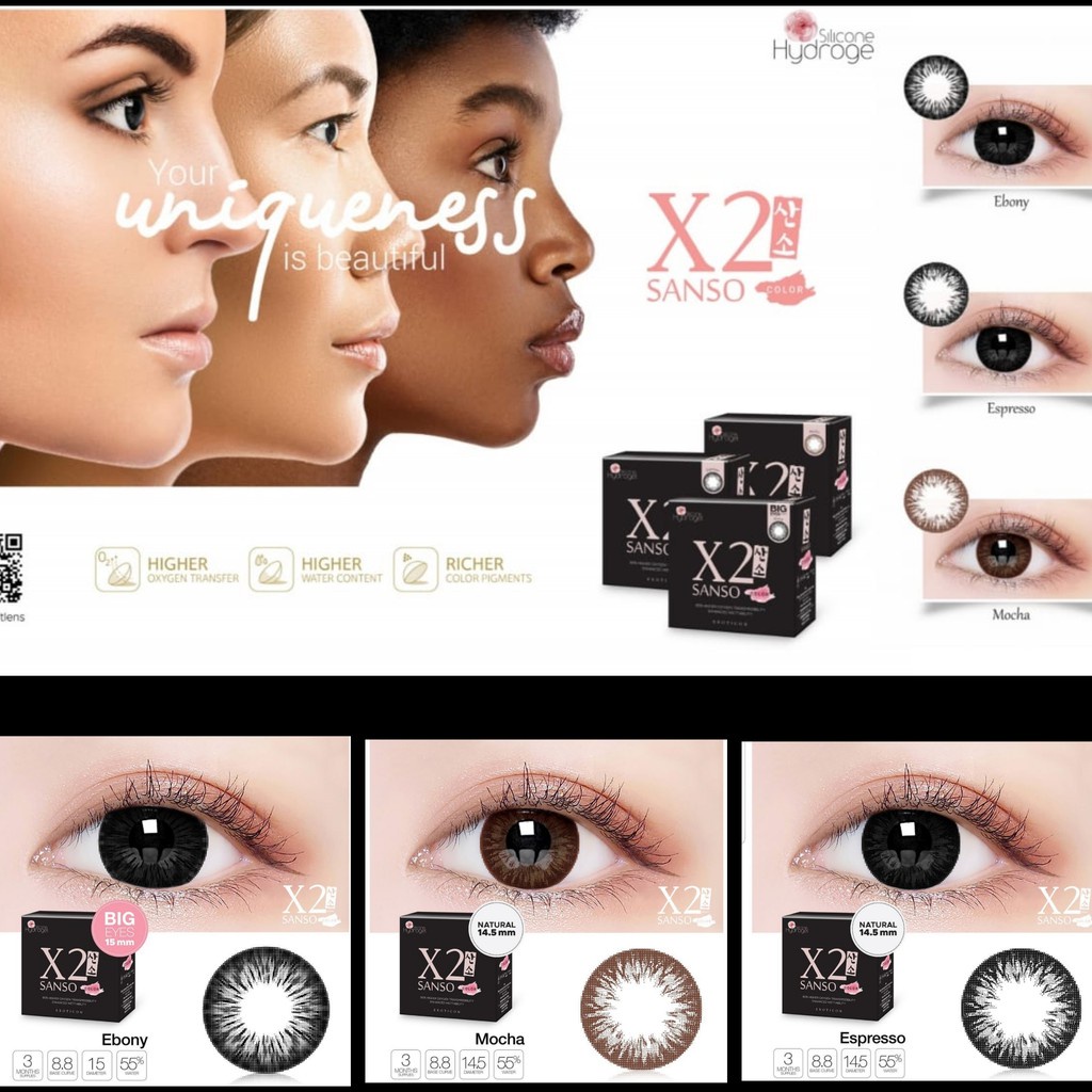 Softlens X2 Sanso Black / Softlens Minus Tinggi / Softlens Kadar air 55%