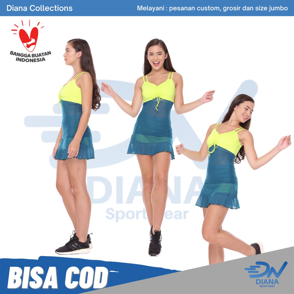 stelan baju senam zumba aerobik tangtop dan rok Hijau