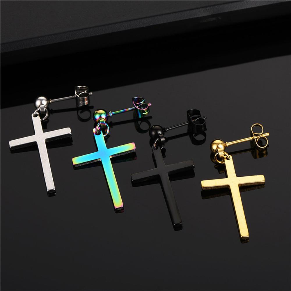 Needway Anting Hoop Salib Pria Wanita Korea Punk Zirkon Perhiasan Fashion