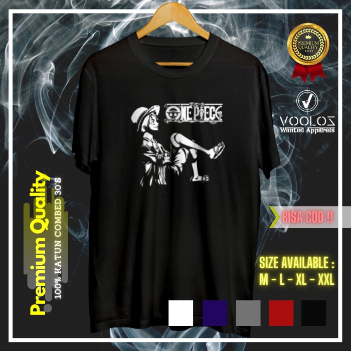 KAOS DISTRO PRIA KAOS BAJU PRIA MURAH BAJU LAKI LAKI KAOS PRIA ANIME ONE PIECE LUFFY DUDUK