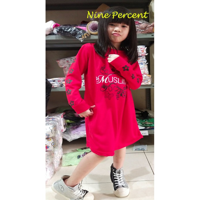 TUNIK KAOS ANAK MUSLIMAH / DRESS ANAK PRINTING MUSLIMAH DAN BT5 KOREA 5-11THN