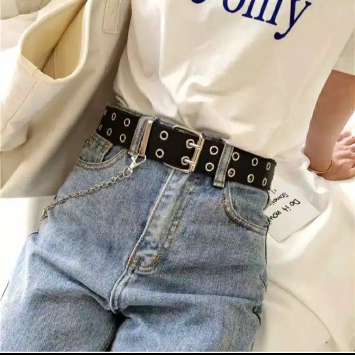 ikat pinggang wanita /gesper ring belt korea eyeslets/ - Cokelat, besar(V2T6) Ikat Pinggang Rantai S