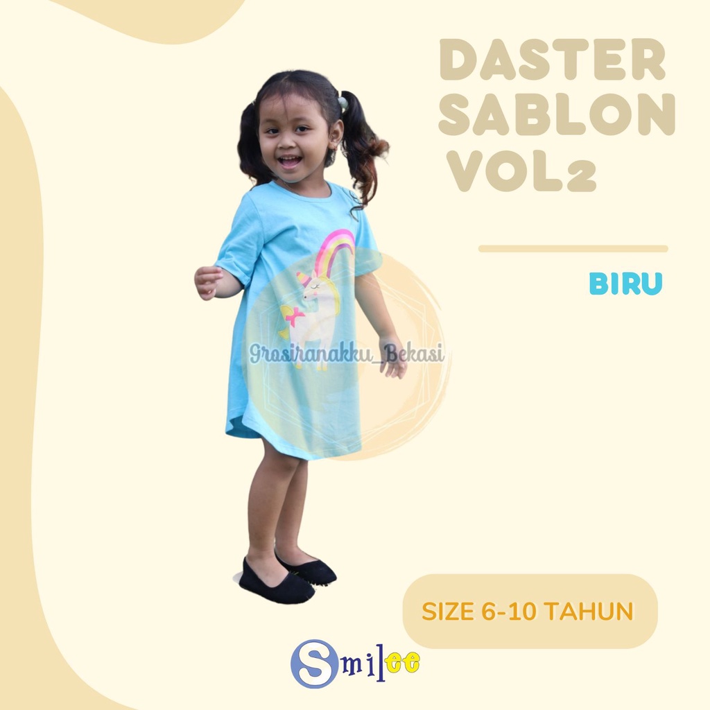 Daster Anak Smile Sablon Vol 2 Junior Motif Birumuda Pelangi Size 6-10Thn