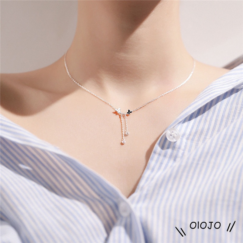 Gaya Korea Baru Liontin Kupu-kupu Desain Kalung Wanita Sederhana Temperamen Rantai Klavikula - Ol