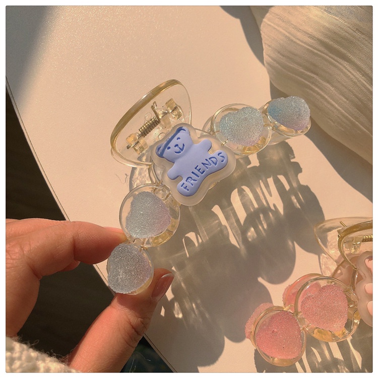 Jepit Rambut Bentuk Beruang Gummy Warna Pink Bahan Akrilik Gaya Korea Untuk Wanita