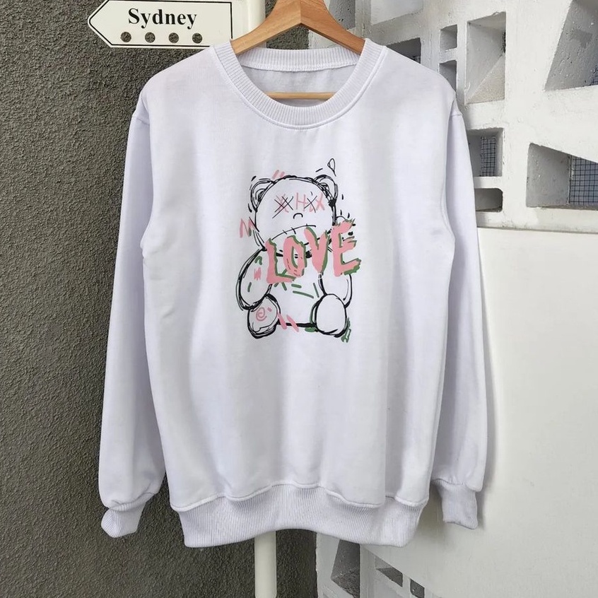 Sweater Wanita Korean Style Bear Love Bahan Pleece Terbaru