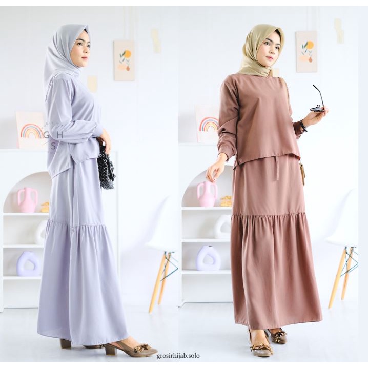 (MSB) ONE SET VERO BLOUSE DAILY KEMEJA ROK SET WOLFIS