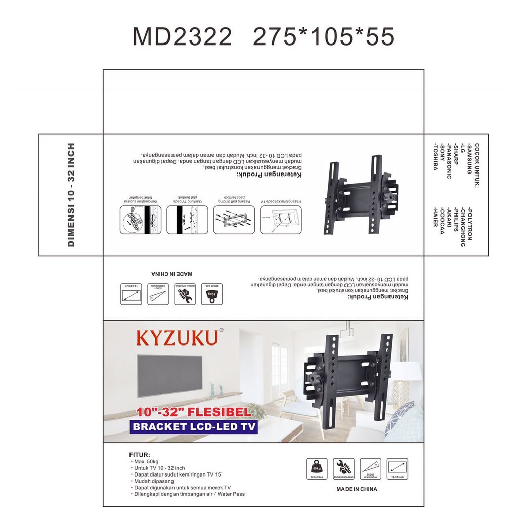 KYZUKU Bracket TV LED LCD 10 - 32 Inch Flexibel Adjustable water pass