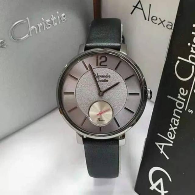 ORIGINAL GARANSI RESMI - JAM TANGAN WANITA BLACK GREY KULIT ALEXANDER CRISTIE CHRISTIE AC 2751 CEWEK