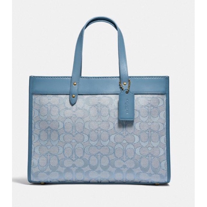 Coach Field Tote 30 In Signature Jacquard (C3282) Light Blue/Chambray