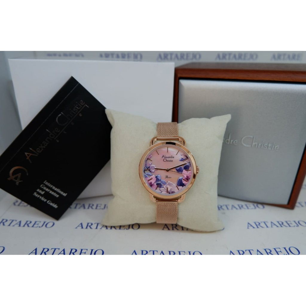 JAM TANGAN WANITA ALEXANDRE CHRISTIE AC 2852 FULL ROSEGOLD BUNGA