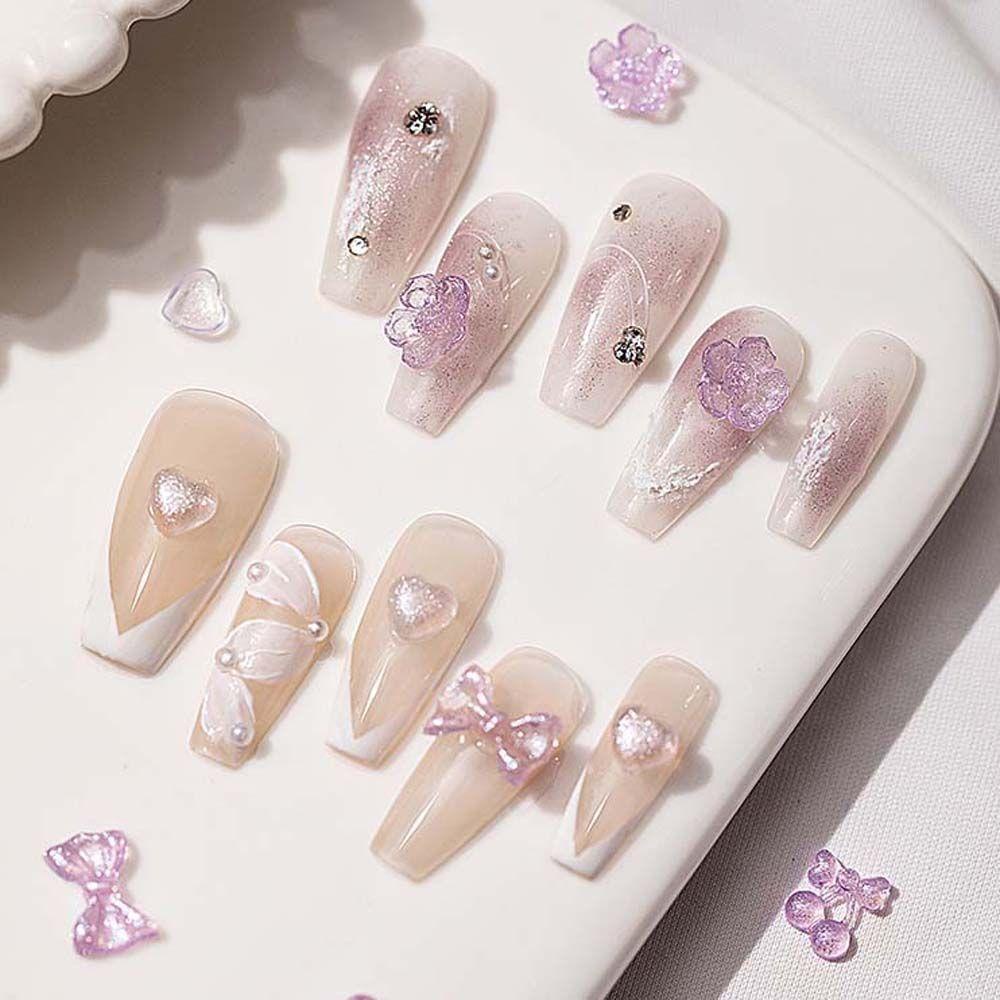 Mxbeauty Jantung Nail Art Berlian Imitasi Wanita Jepang Es Melalui Manikur Aksesoris Kuku Bor Bunga 3D Perhiasan Kuku