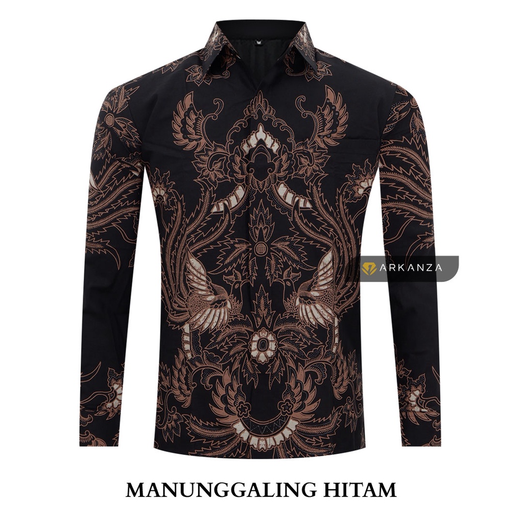 BATIK ARKANZA Motif MANUNGGALING HITAM Hem Atasan Kemeja Baju Batik Pria Cowok Laki Laki Slimfit Full Lapis Furing Lengan Panjang