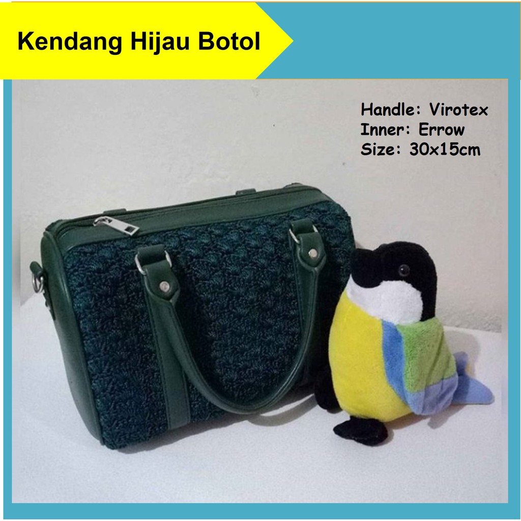 Tas Rajut Wanita Oval Kendang Hijau Botol Handbag Jinjing Fashion
