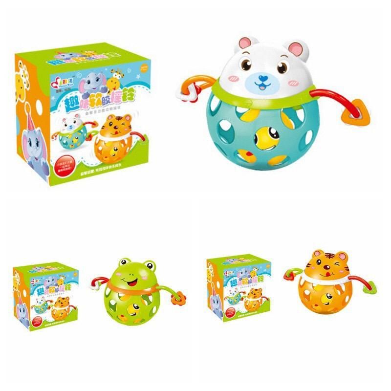 Mainan Teether Baby Hollow Rattle Karet Bola Kerincingan Gigitan Bayi Binatang Animal