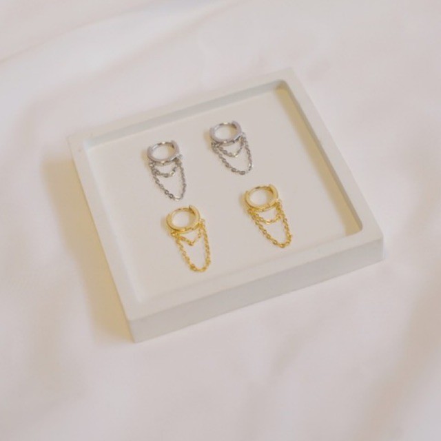 Ark.co - Sada Earrings (In silver &amp; Gold &amp; beads) anting huggies rantai minimalis