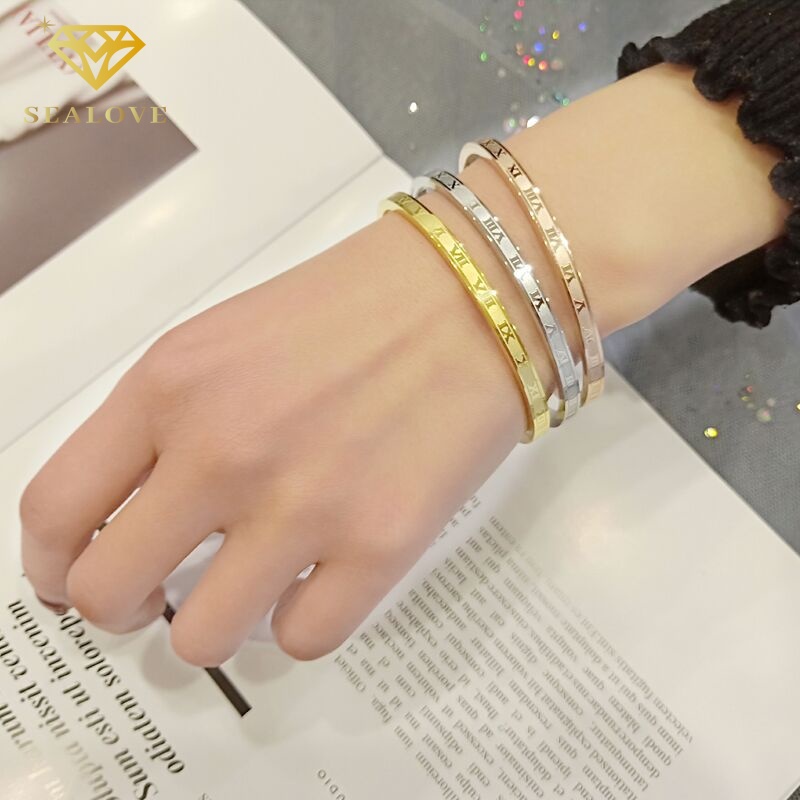 Gelang Titanium Wanita Anti Karat bracelet Angka Romawi Perhiasan Fashion Korea