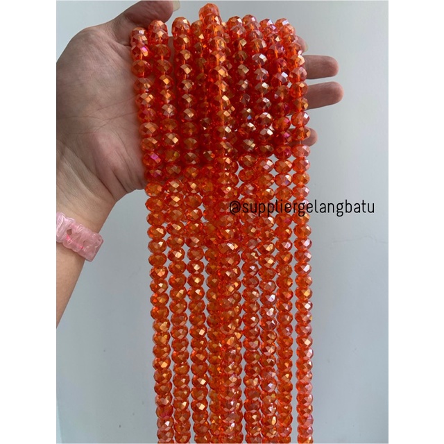 Crystal Ceko transparan 12mm ORANGE bening OREN manik donat kristal bahan kalung gelang anting strap mask kerajinan tangan craft citayam fashion week etink vintage elegan bali manik crystal