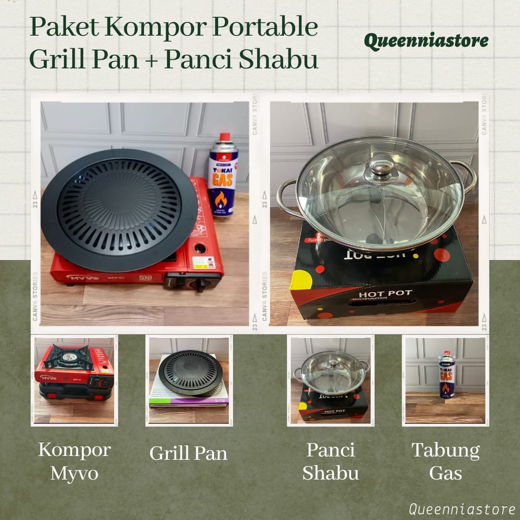 Paket Lengkap Kompor Portable Grill Pan BBQ &amp; Panci Shabu (Free Tabung Gas &amp; Koper Kompor)