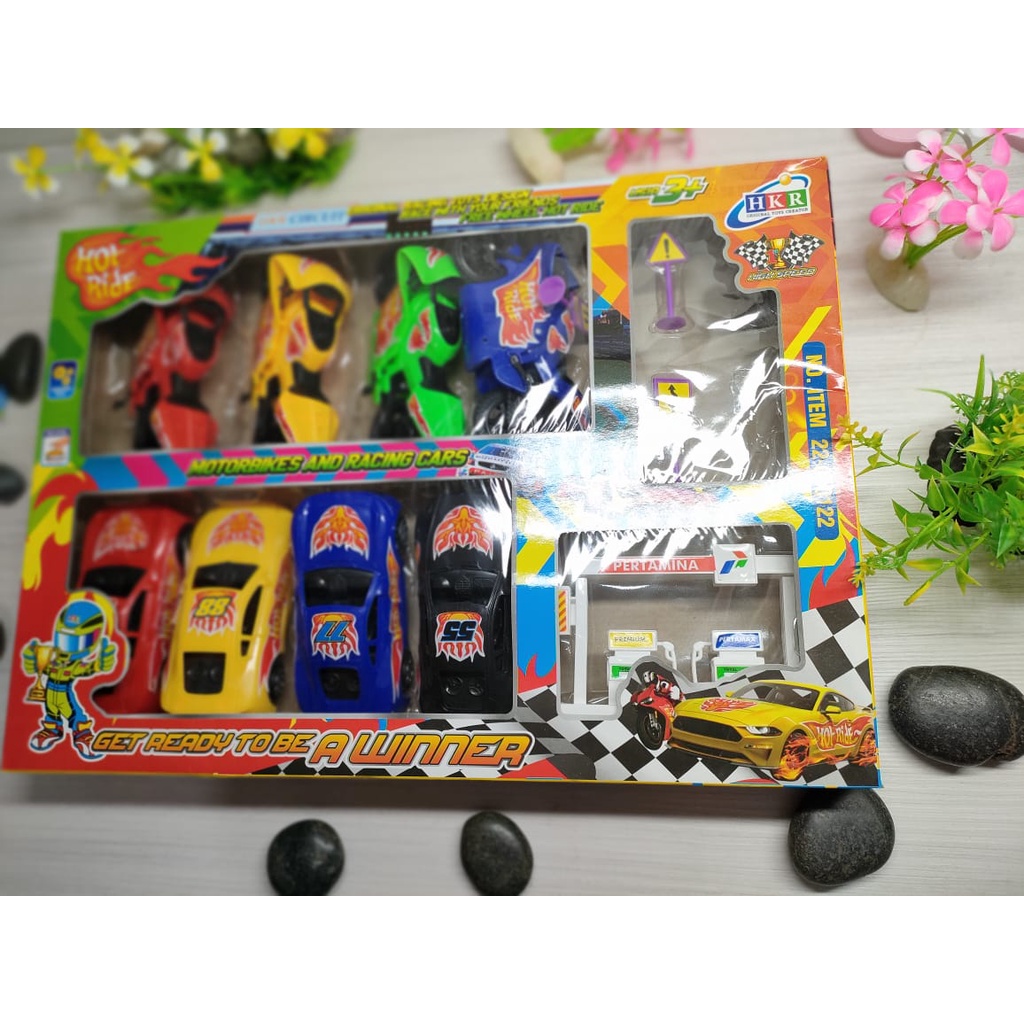 mainan anak mobil dan motor hot ride full set / mainan anak laki laki full set